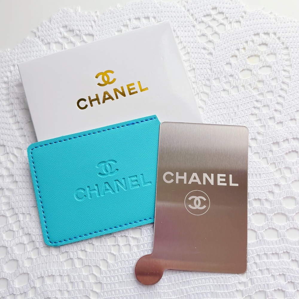 CHANEL Teal Cardholder & Mirror Set 🩵✨